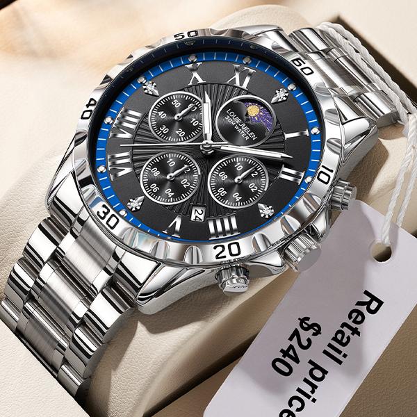 LOUIE JUELEN 45MM Men's Business Coin Alloy Case Wristwatch Pointer Simple Multi-Function Luminous Waterproof Quartz Watch