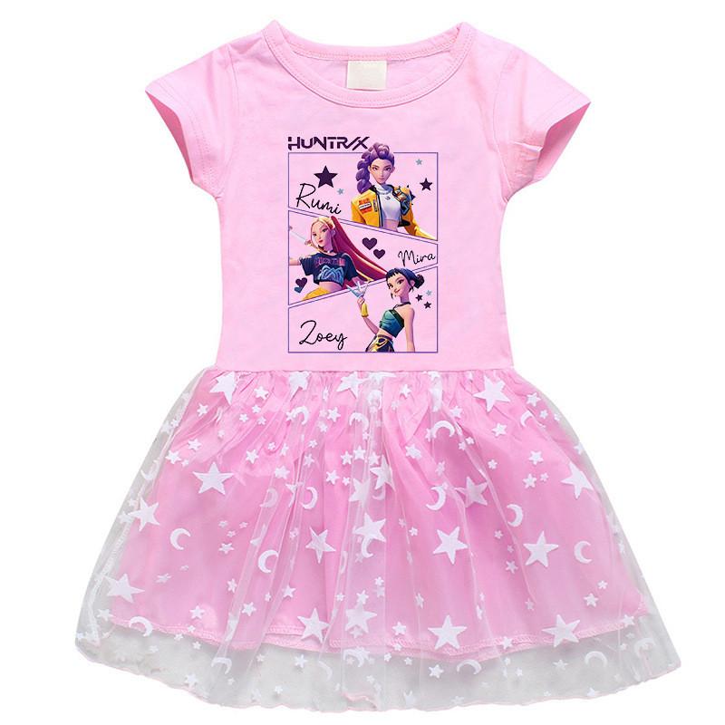 Девочки Kpop Мира Зои Руми Охотники Принт Дышащее Сетчатое Платье