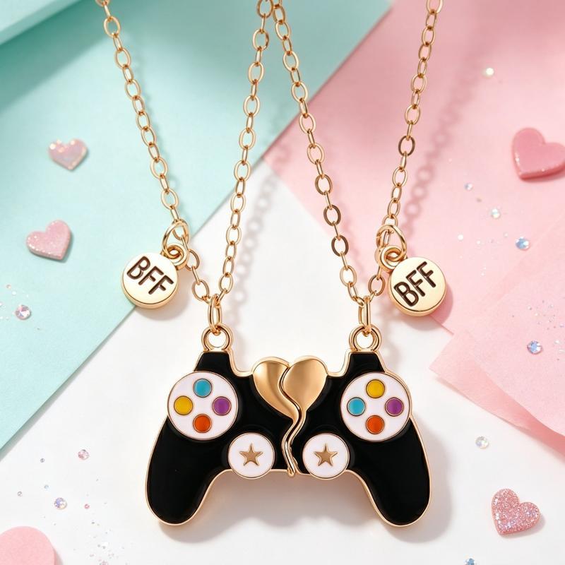 2Pcs Game Console Handle Magnet Best Friends Pendant Necklace Chain Cute Bff Friendship Jewelry Charm