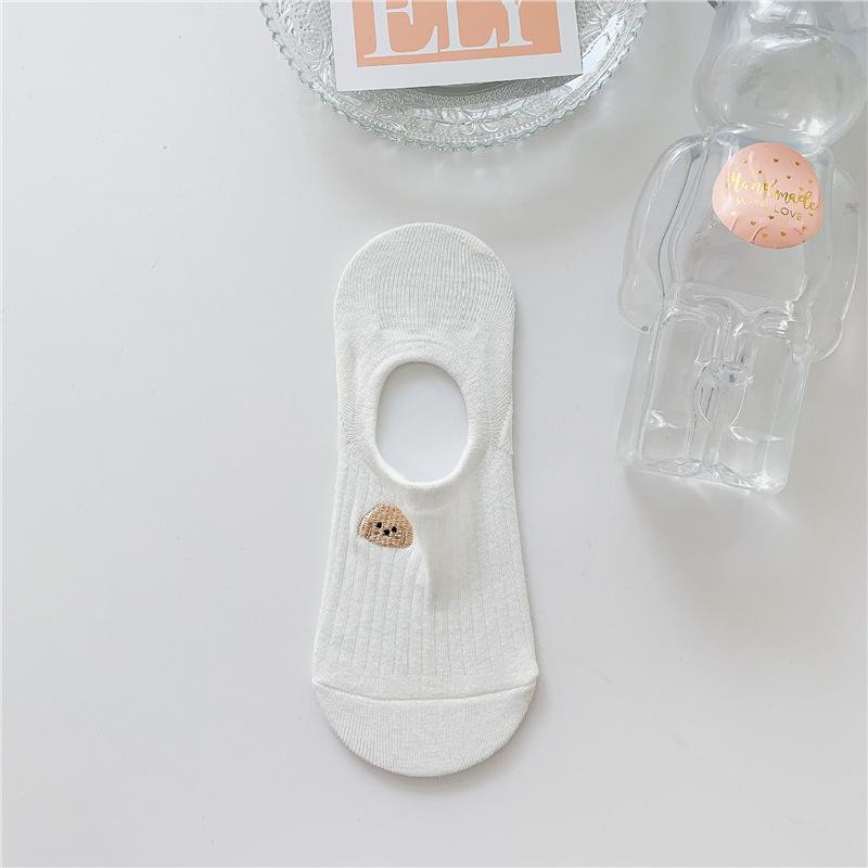 Женские летние белые невидимые носки с милой вышивкой в виде животных и растений, силиконовые нескользящие носки