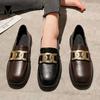Fashion Big Size 34-43 Flats Woman Metal Chain Small Leather Shoes for Women 2024 Square Toe Slip On Loafers Derbies Thick Heels Oxfords