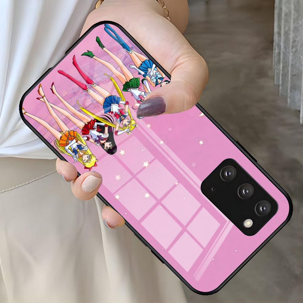 Чехол для телефона с аниме-персонажами S-Sailor M-Moon для Samsung S25 S24 FE S23 S22 S21 Plus S20 Ultra Note20Ultra Черная стеклянная крышка