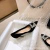 [Spot] Premium High Heels Women's 2025 New Pointed RV Square Buckle Rhinestone Thin Heel Sexy Single Shoes