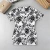 Women's V-Neck Short Sleeve Fitted Mini Dress, Black & White Soft Fabric, Casual for Beach Vacation, Daily Wear & Short Trips