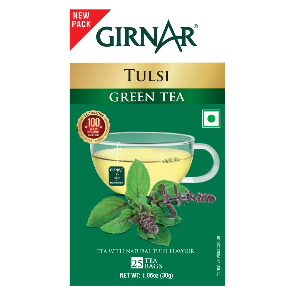 Girnar Green Tea With Tulsi 25 Tea Bags Pack Of 1 | Antioxidant Rich Herbal Tea For Relaxation
