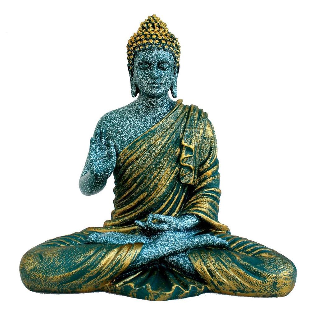 Resin Meditating Buddha Showpiece | Home Decor | Idol Statue Figurine Murti | Tibetan Buddhist Statue - 14.5 Inches Height