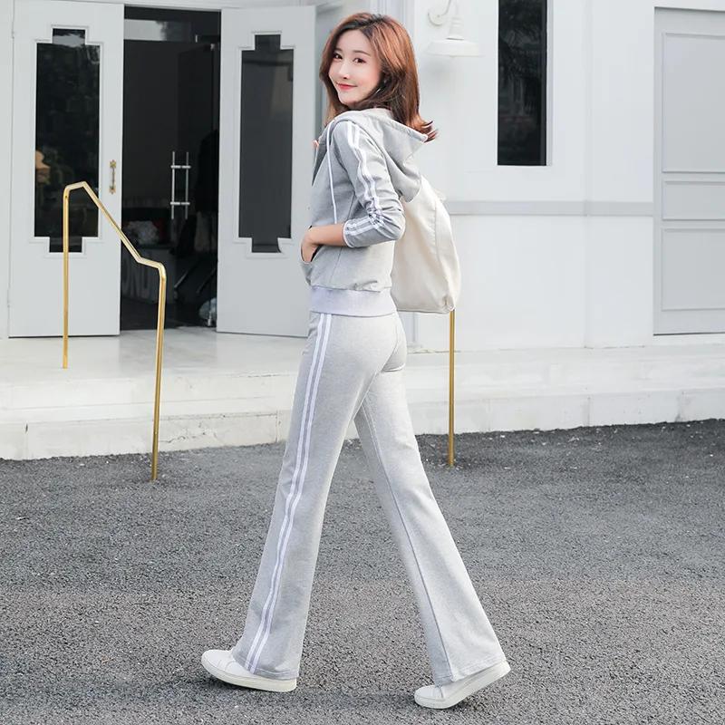 Спортивная одежда для женщин осень-зима свободный повседневный свитер с длинными рукавами широкие брюки комплекты из двух предметов женские наряды