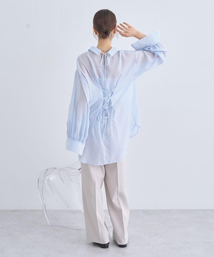 Музыкальная повседневная рубашка с открытой спиной для саксового синего [Земля и экология] На шнуровке женская,