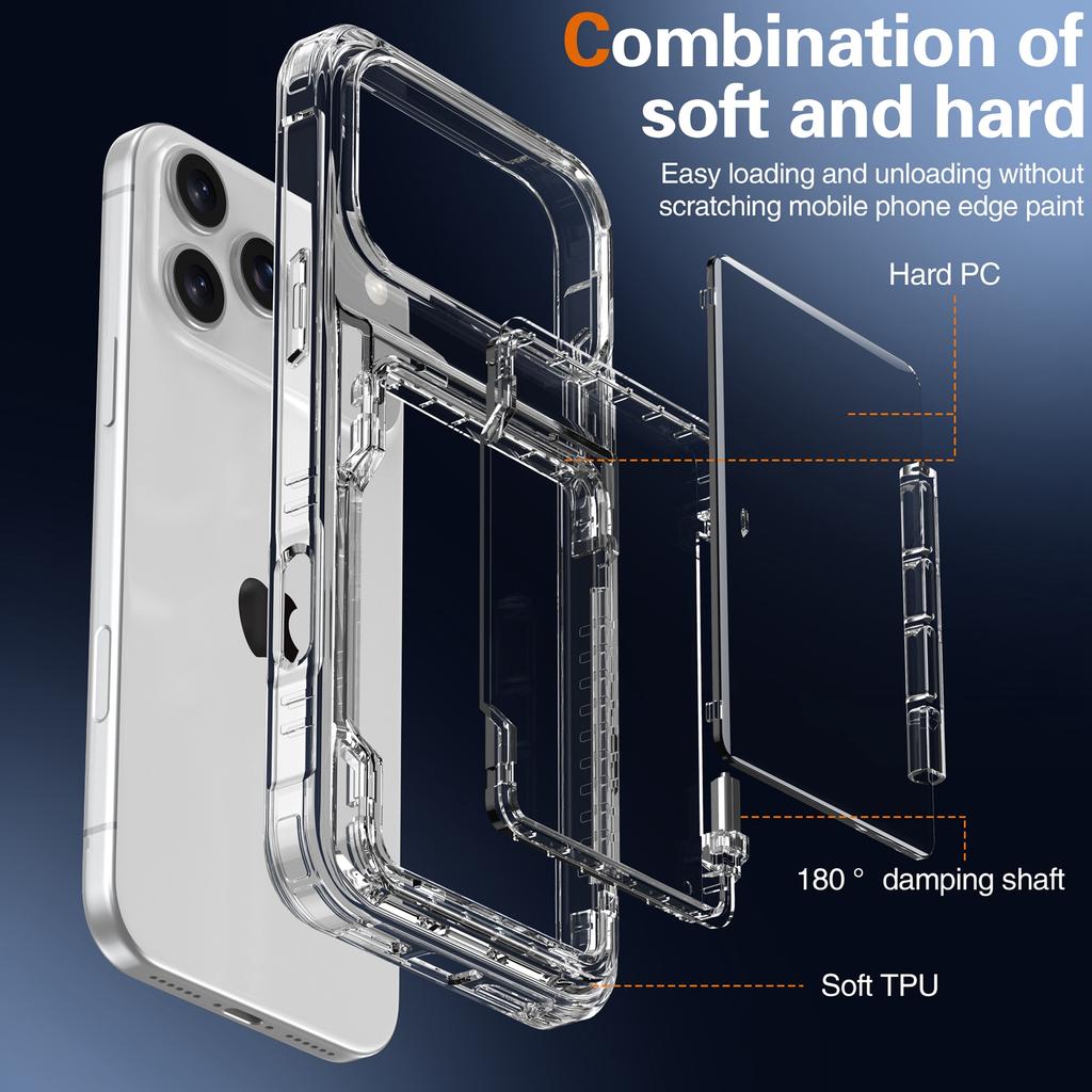 For iPhone 17 Pro Clear Case PC + TPU Phone Cover Card Holder Kickstand