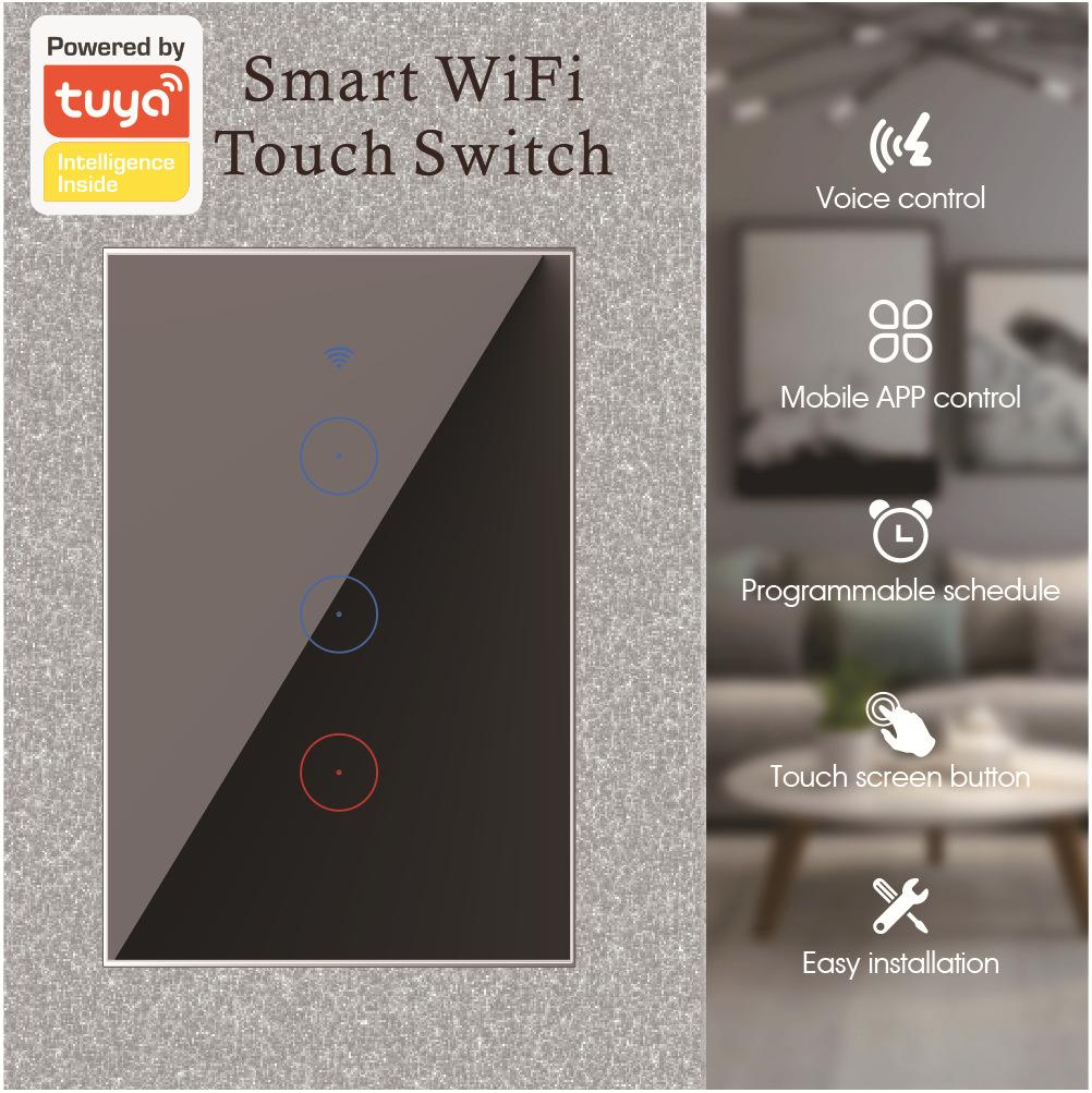 1 Gang Live Line Smart Life ABS WiFi US Type Touch Wall Panel Switch 220V 10A with Voice Control IP20