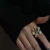 Korean Silver Flower Open Rings For Women Vintage Metal Adjustable Finger Handmade Ring Jewelry Birthday Gift