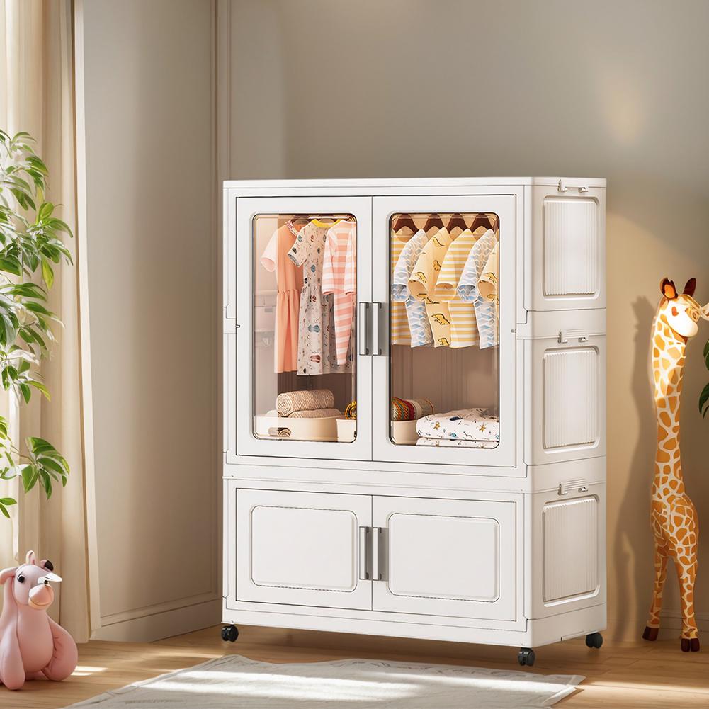 Mobile Wardrobe Clothes Organizer with Haging Rod & Cabinet Clothing Storage Shelf Wardrobe Closet Rack for Bedroom Living Room