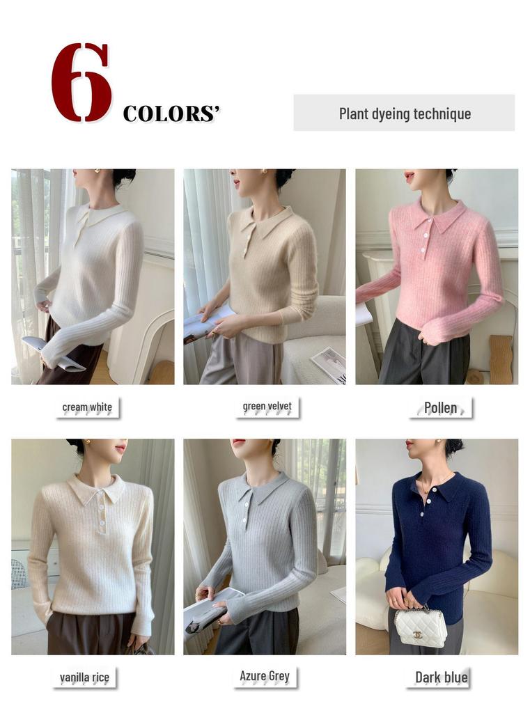 Women's Elegant Cashmere Polo Neck Sweater - Warm, Wide Ribbed Knit Base Layer for Autumn/Winter