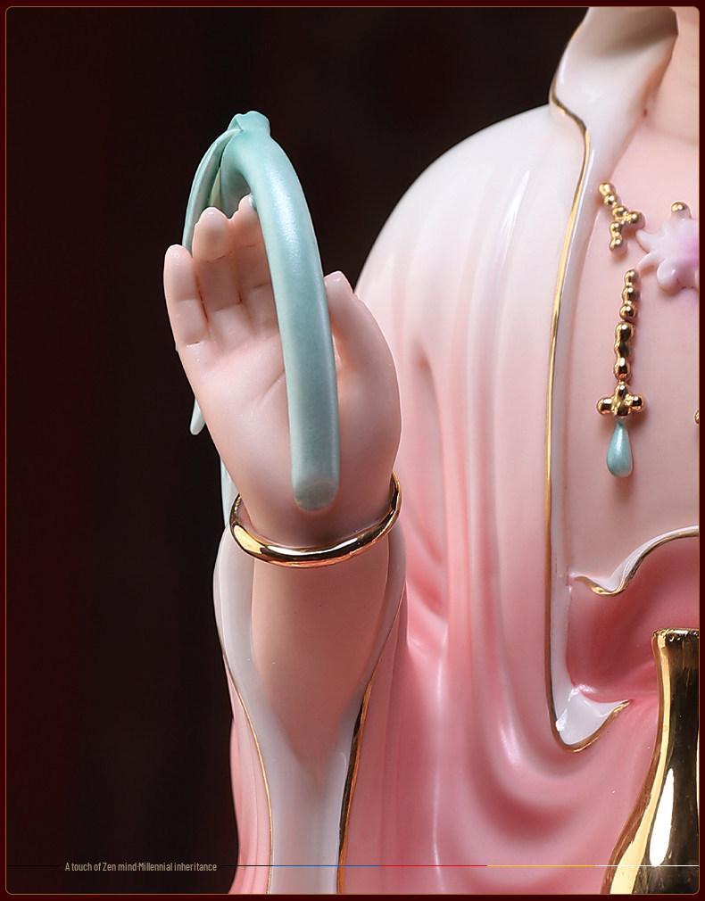 Red Robe Ceramic Guanyin Ornament – Home Worship Bodhisattva Statue for Living Room Decor