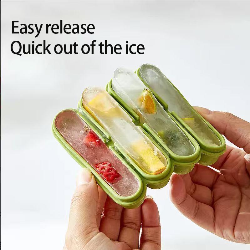 4 Grids Silicone Ice Cubes Trays With Lid Homemade Popsicle Mould Food Freezing Container for Freezer Molds for Soups and Sauces