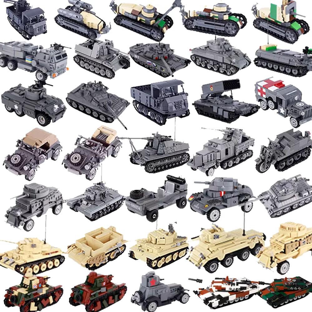 Военный США Франция Великобритания Бронированная машина MOC Конструктор Фигурка солдата Танк Орудийная тележка Пушка Медицинский грузовик Транспортная игрушка K33