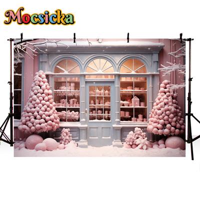 Mocsicka Photography Background Christmas Candy House Winter Snow Tree Decors Birthday Portrait Cake Smash Backdrop Photo Studio