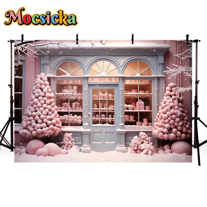 Mocsicka Photography Background Christmas Candy House Winter Snow Tree Decors Birthday Portrait Cake Smash Backdrop Photo Studio