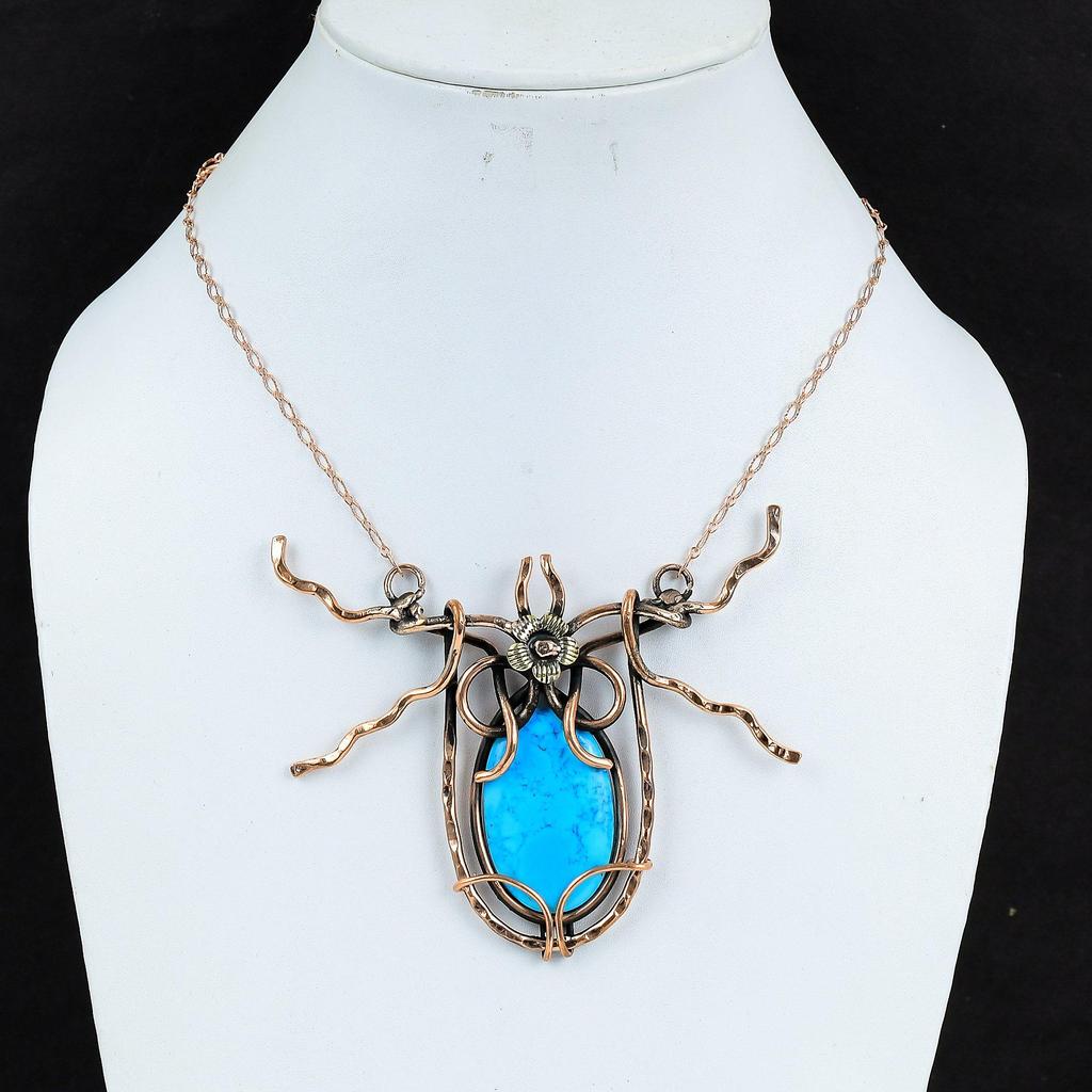 Ожерелье из бирюзы Аризоны, ожерелье из медной проволоки, регулируемое цепочное ожерелье, медные украшения ручной работы, ожерелье из драгоценных камней, подарки для женщин