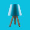 Трехногий деревянный абажур, синий тканевый изголовье, спальня, детская комната, настольная лампа