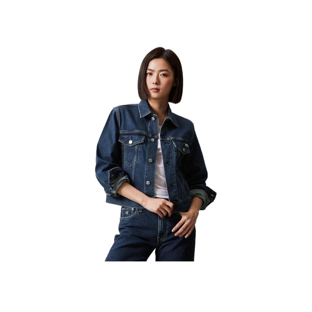 Calvin Klein Американская винтажная минималистская однобортная джинсовая куртка с длинным рукавом, женская куртка, джинсовая, синяя 40WK731