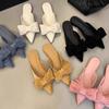 Fashion SUOJIALUN 2025 Spring New Brand Women Slipper Fashion Bow-knot Slip On Mules Shoes Flat Heel Outdoor Dress Slides Sandal Shoes