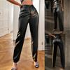 Rose Beauty A High Waist Solid Black PU Leather Pants Women Elastic Pencil Skinny Tight Pants