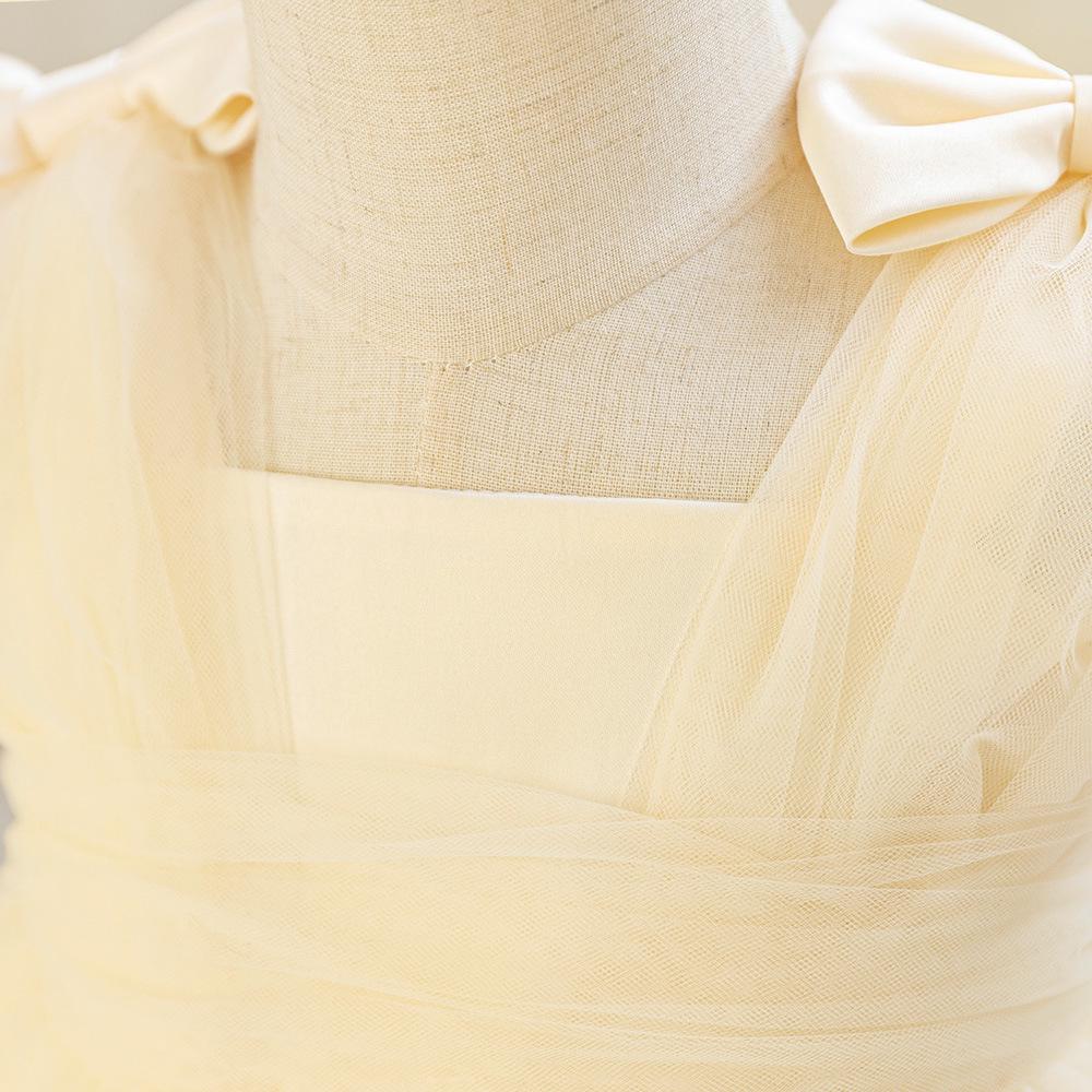 New Sleeveless Bow Waist Pleated Tulle Flower Girl Dress