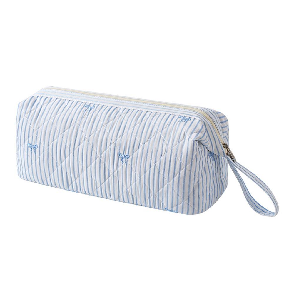 Quilted Cosmetic Bag Bow Print Storage Pouch Gifts Hair Styling Tool Bag