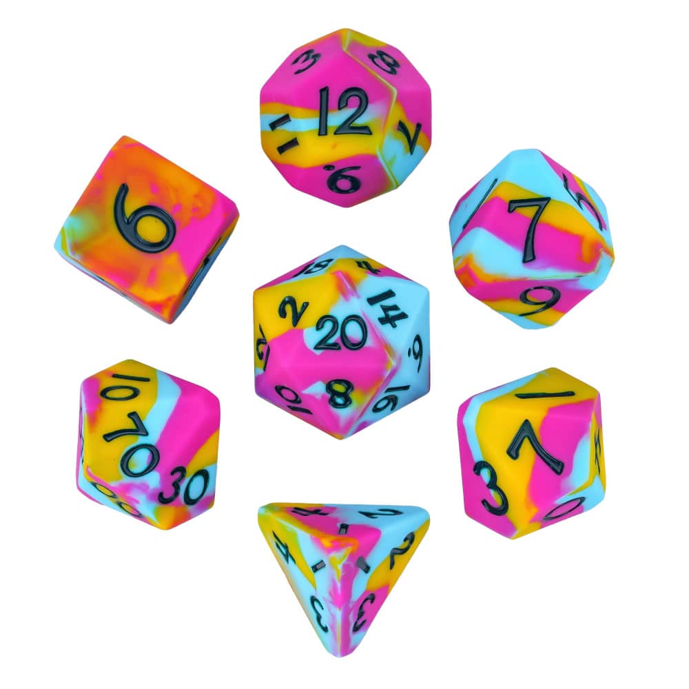 Cusdie Силиконовые кубики DND 7 шт. D4 D6 D8 D10 D% D12 D20 Мягкий эластичный набор полиэдрических кубиков для настольных ролевых игр D&D