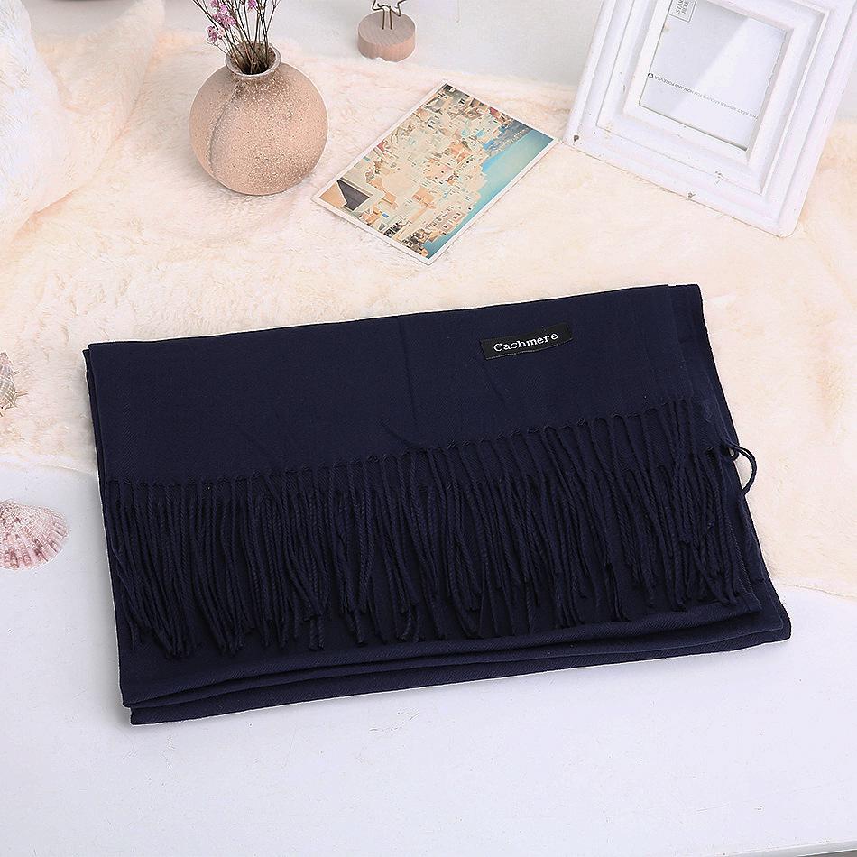 Solid Color Scarf For Women In Winter Thickened And Warm Versatile For Students Single Color Tassel Imitation Cashmere Scarf Shawl