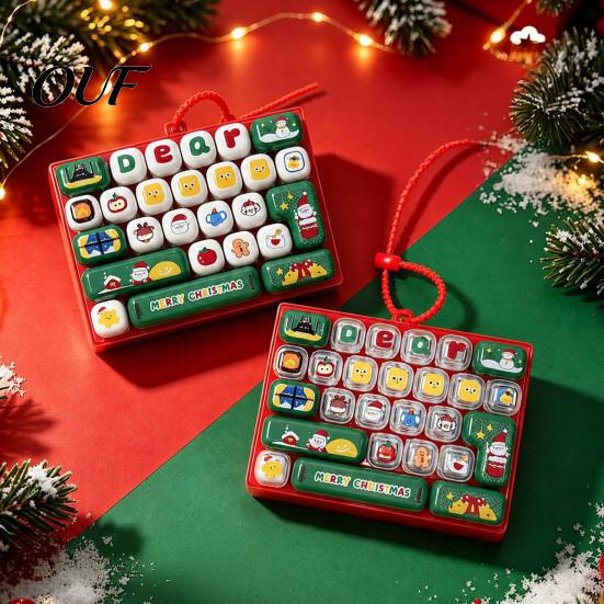 Tactile Feedback Fidget Tool 26-Key Keyboard Toy, Cartoon Christmas Push Bubble Keyboard, Stress Relief Desk Toy Mini for Backpack Purse Charm