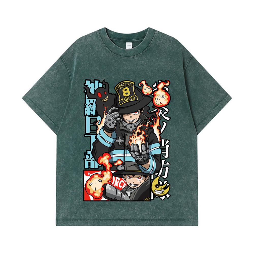 275 GSM Washed T-shirts 100% Cotton Fire Force V2 Print Unisex Heavy Cotton T Shirt