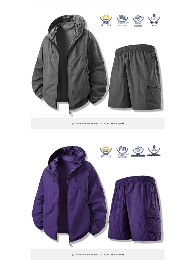 Couple's Outdoor Summer UV-Protection Hooded Ice Silk Sport Suit Set