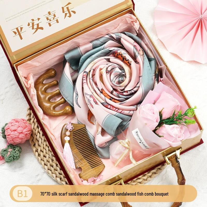 Elegant Scarf & Sandalwood Comb Gift Set