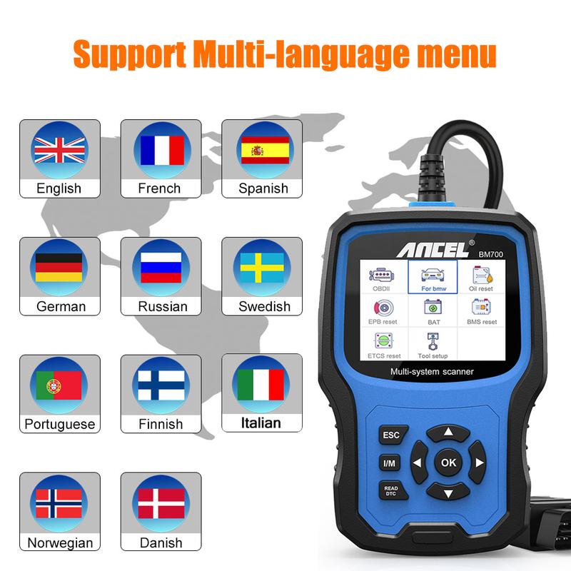 ANCEL BM700 PRO OBD2 Automotive Scanner Injector Coding EPB SAS Airbag ABS Oil Reset All System OBD Car Diagnostic Tool for BMW