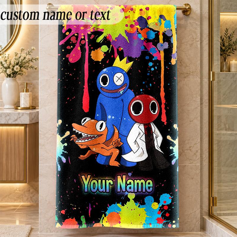 Beach TowelRainbow Friends Custom Name Text Personalized Soft Towel for Beach Pool Indoor Home Decor Gift