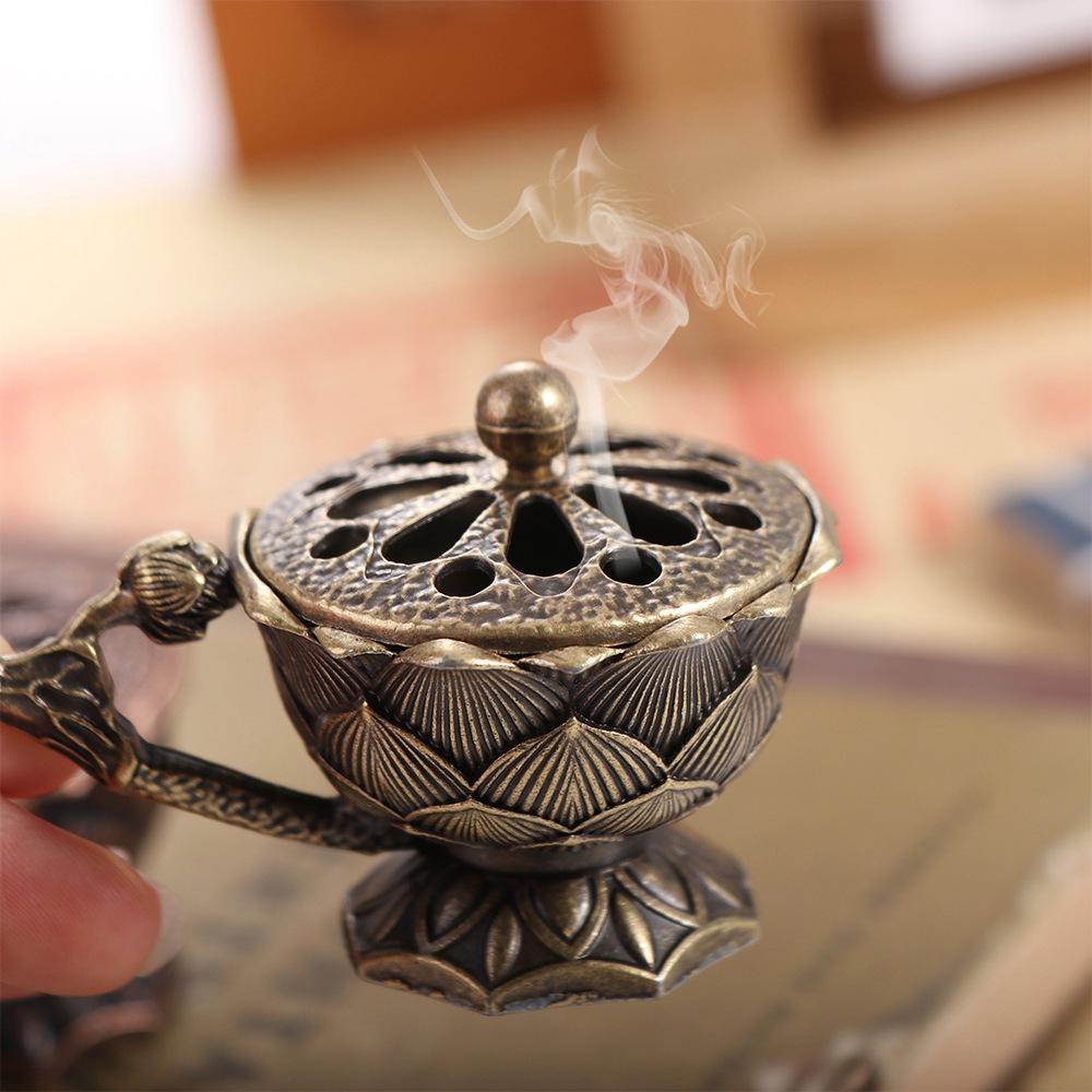 Zinc Zinc Alloy Lotus Hand Stove Small Metal Censer Room Decor Incense Burner  Camping Garden