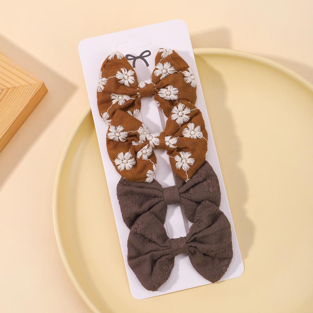 4Pcs/Set Sweet Hair Bows Hair Clip Children Lovely Bowknot Hair Pins for Baby Girls Hair Accessories Print Hollow Hairgripe Gift