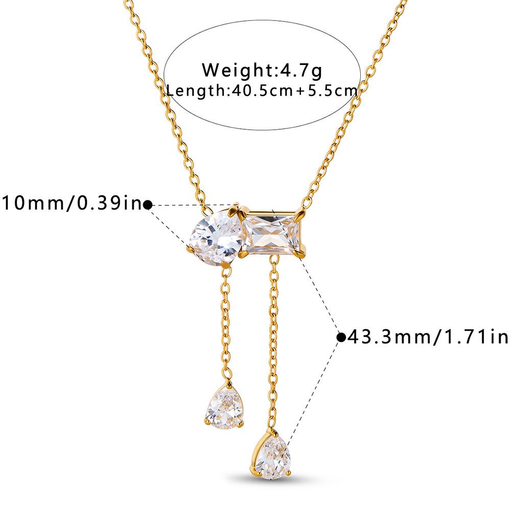 Luxury Waterdrop Square Zircon CZ Pendant Necklace for Women Gold Plated Stainless Steel Clavicle Chain Collar Necklaces Jewelry