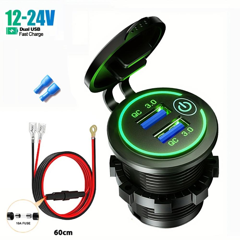IP66 Waterproof USB Car Charger with Touch Switch, Dual QC3.0 Ports and Dust Cover for Marine Boat RV Motorcycle Dashboard Installation