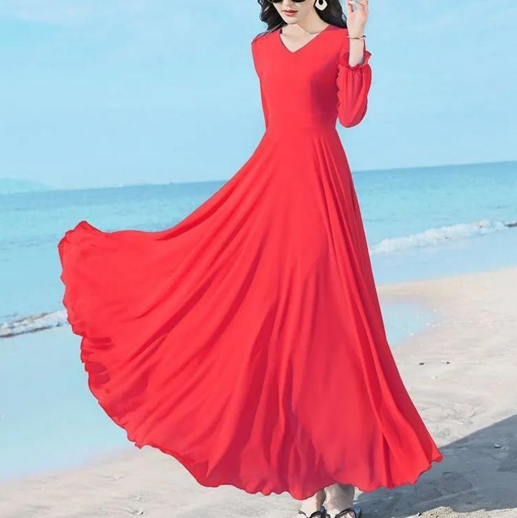 Летняя мода Новое корейское простое элегантное шифоновое платье средней длины Однотонное V-образный вырез Талия Молния Пэчворк Платья с рукавами-бабочками