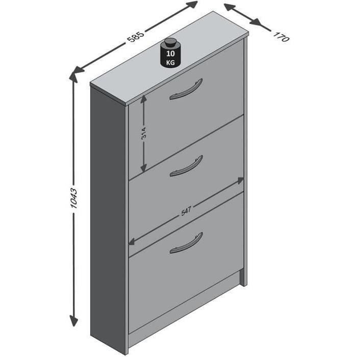FMD Meuble à chaussures 3 compartiments inclinables Blanc L58,5 x l17 x H168,3 cm