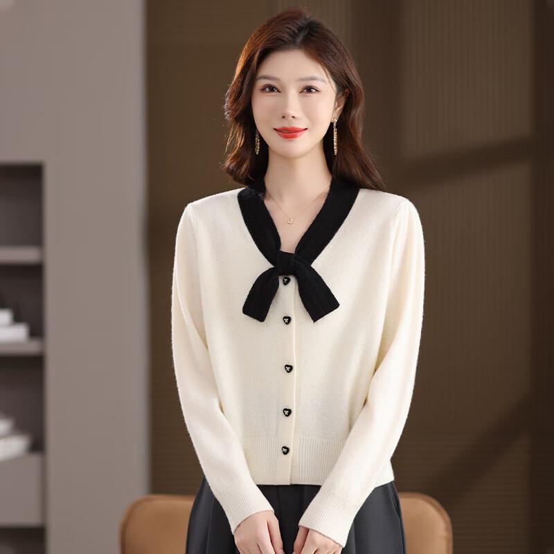 Женский вязаный кардиган из 100% шерсти с воротником-бантом