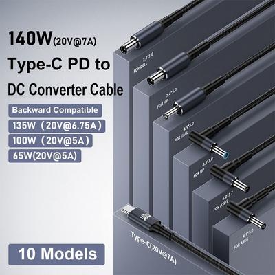Кабель USB Type C на DC PD 140 Вт Шнур питания для ноутбука 20 В 7 А Линия-конвертер Быстрая зарядка Провод 5.5X2.5 мм для HP/Dell/Asus