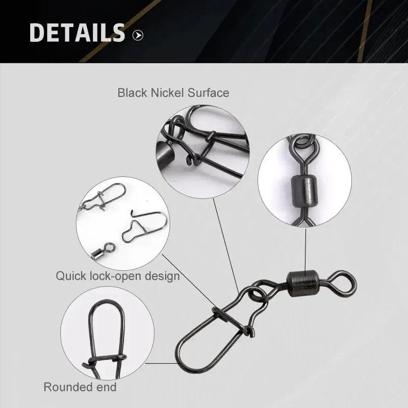 50pc Box Fishing Connector Pins 4#-12# Bearing Swivel Snap Hooks Lure Accessories