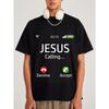 Черная футболка Иисус зовет Дизайн телефонного интерфейса для повседневной носки и религиозных подарков