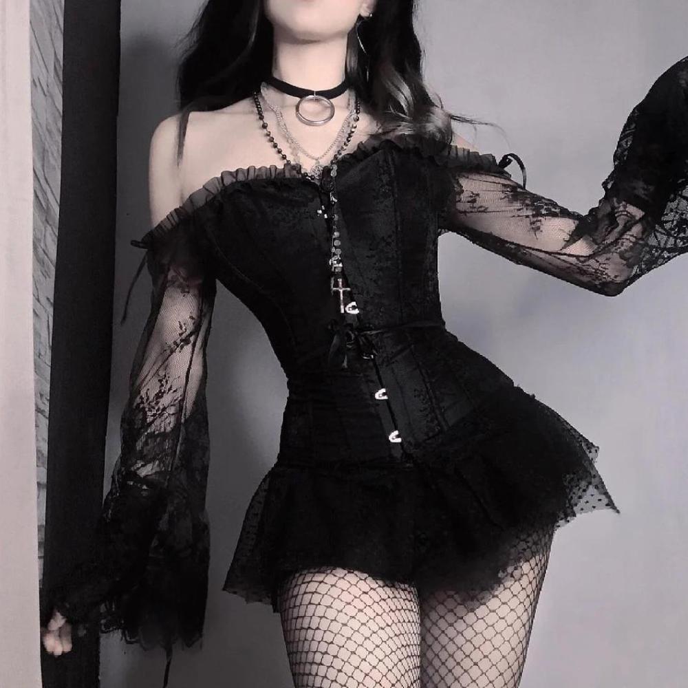 Black Gothic Lace Tummy Control Corset