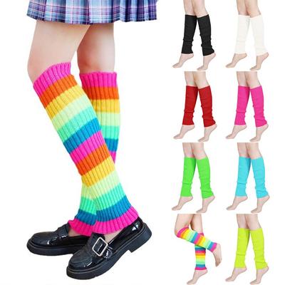 Harajuku Neon Ribbed Гетры Хэллоуин костюм Вязаные длинные носки для женщин и девочек