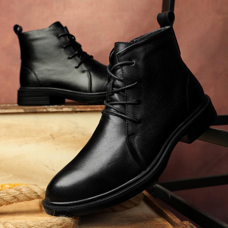 Мужские ботинки хай-топы из натуральной кожи, высококачественные мотоциклетные ботинки, уличные мужские ботильоны на шнуровке, нескользящие мужские боты